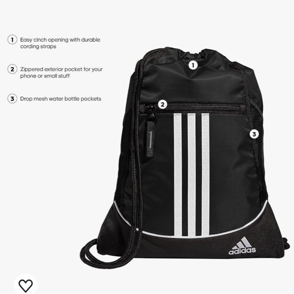 adidas Black and White Drawstring Backpack - Picture 2 of 5